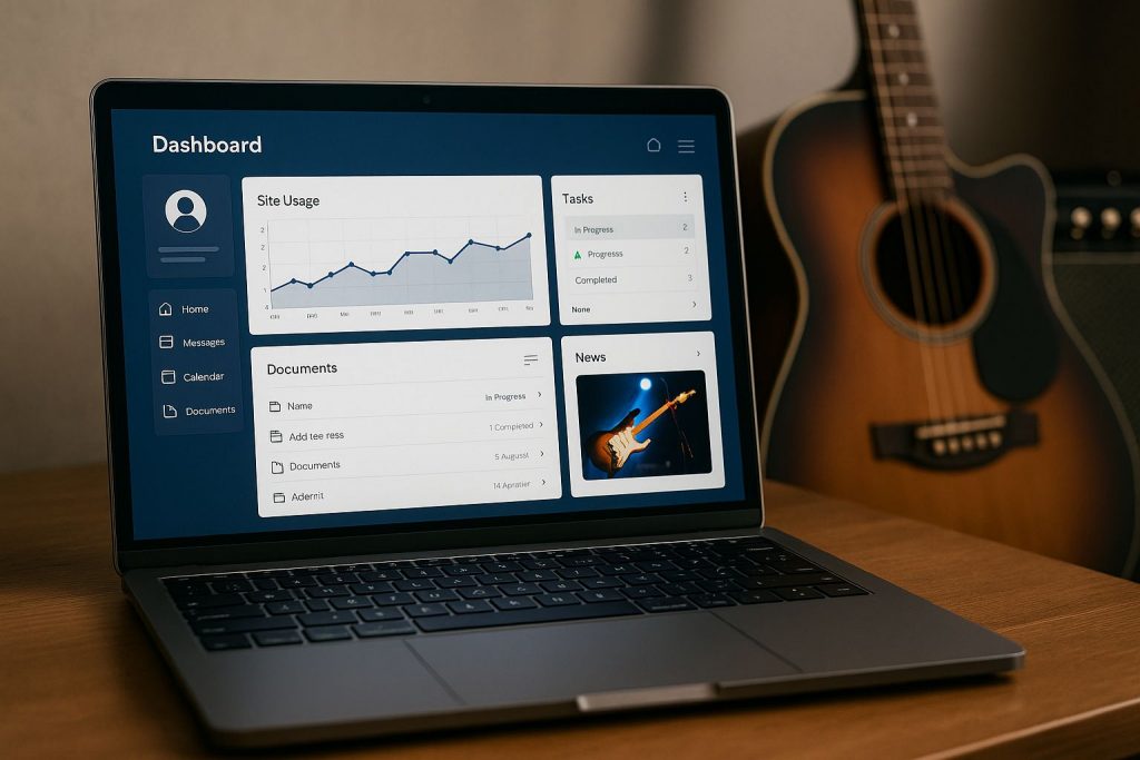 Omnia intranet dashboard with blues tour schedule and interactive elements